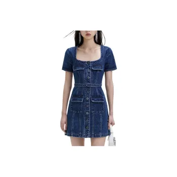 Self portrait Short Sleeved Dresses Women's Denim Blue