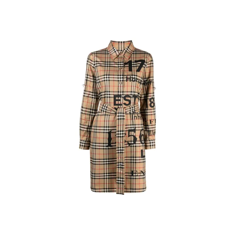 Burberry Long-Sleeved Dresses Women's Beige-0
