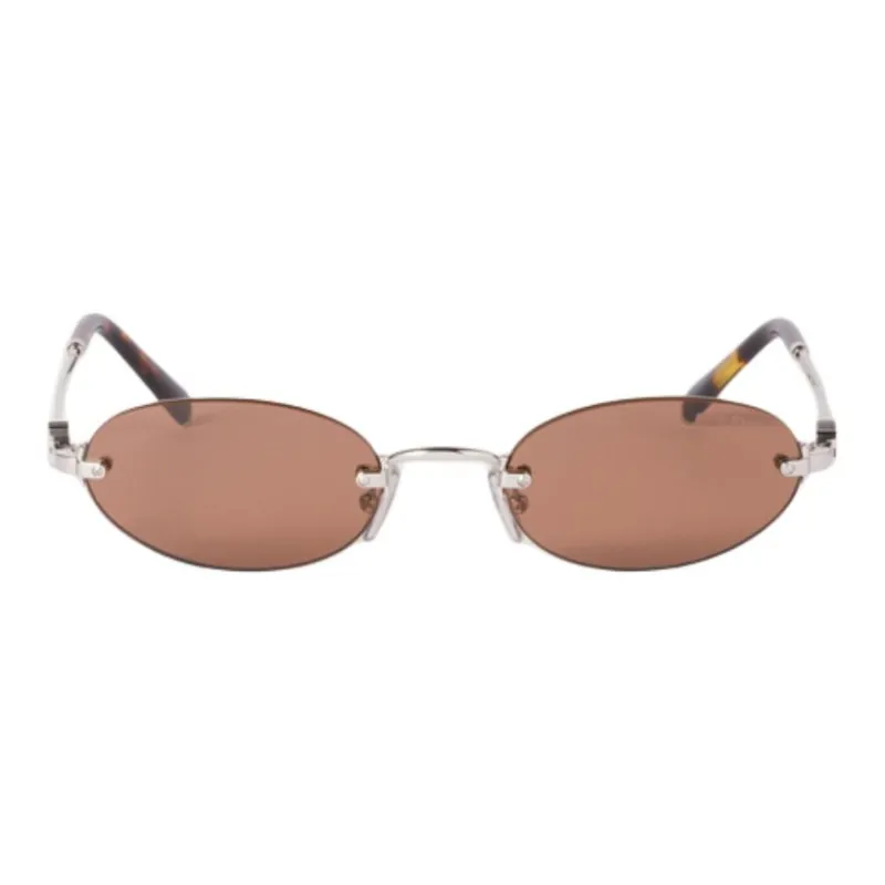 MIU MIU Metal Oval Sunglasses Women's Brown-1