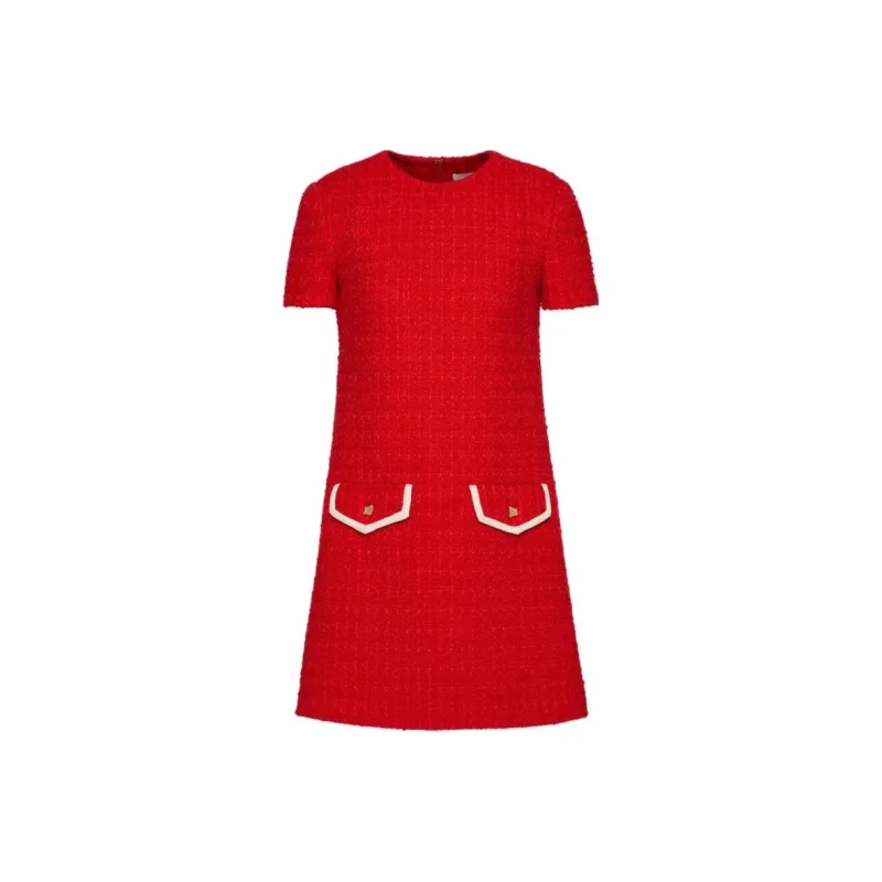 Valentino ROSSO Chinese New Year Short Sleeved Dresses Women's Red-0