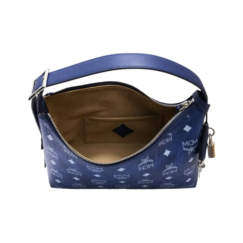 MCM Aren Artificial Leather Underarm Shoulder Bag Small Size Unisex Blue-2