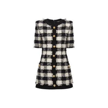 BALMAIN Gingham Tweed Dress