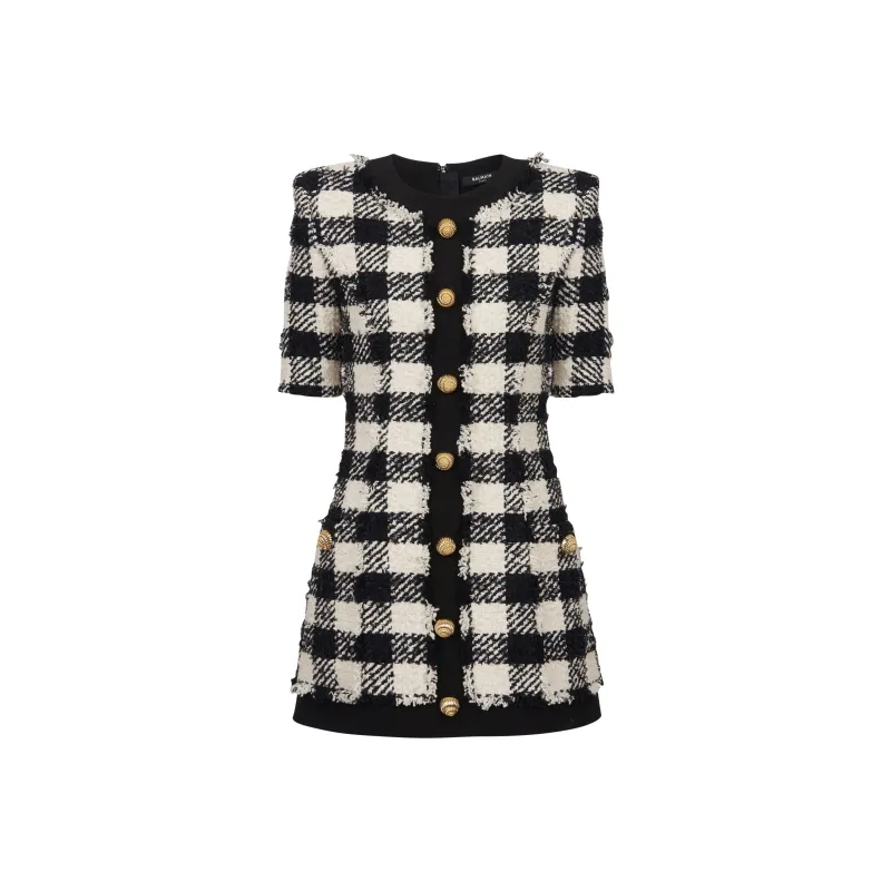 BALMAIN Gingham Tweed Dress-0