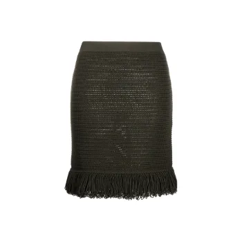 Bottega Veneta Fringe Trim Pencil Skirt Olive