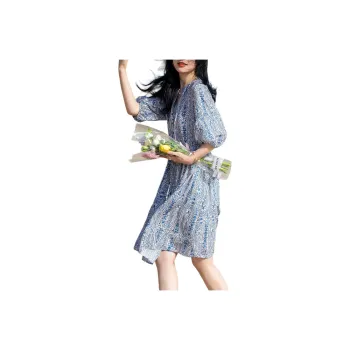 【dme】 Short Sleeved Dress Women's Blue