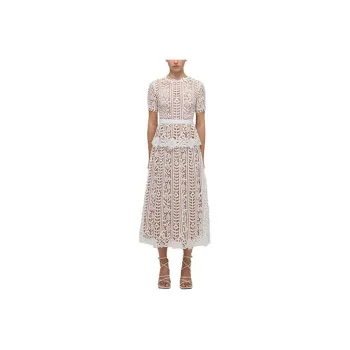 Self portrait Short Sleeved Dresses Women's Pure White Color