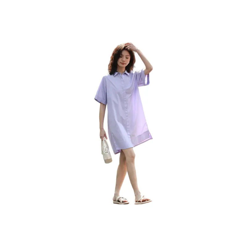 【dme】 Short Sleeved Dress Women's Purple-0