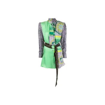 VERSACE Barocco Patchwork Print Cropped Silk Shirt 'Gold/Brown/White'