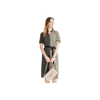 PALUOPO Short-Sleeved Dresses Women's Yellow And Black Clip-On Flowers