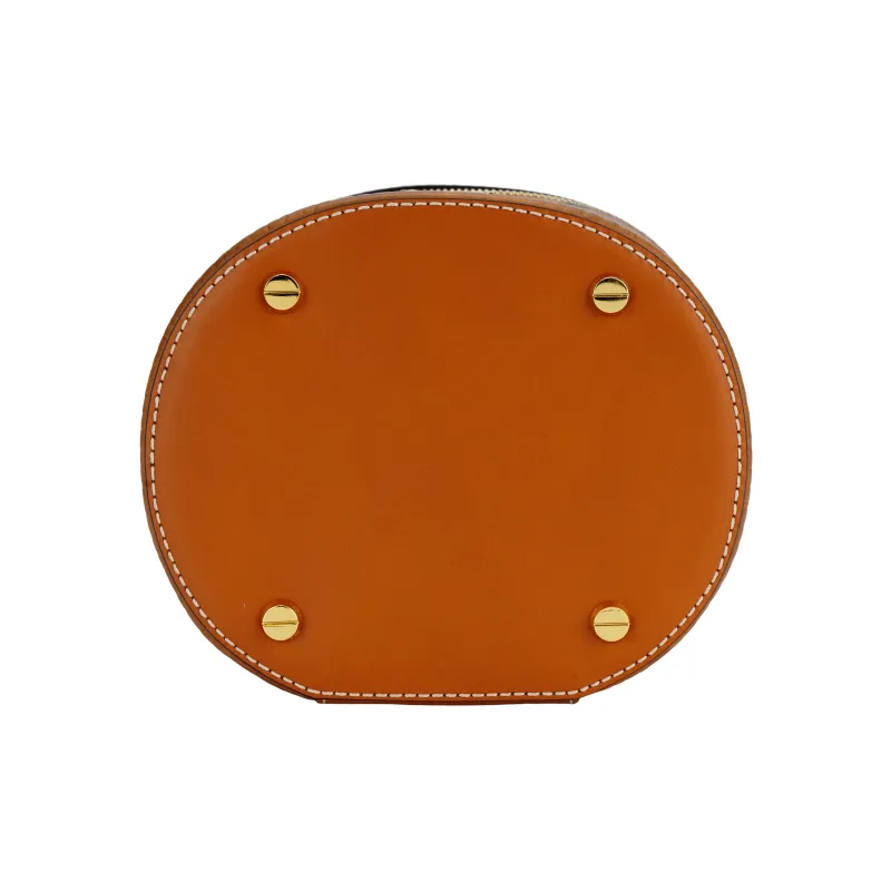 MCM Visetos Leather Cylinder Bag, One Shoulder Crossbody Bag, Shoulder Bag Small Size Women's Brown Cognac-3