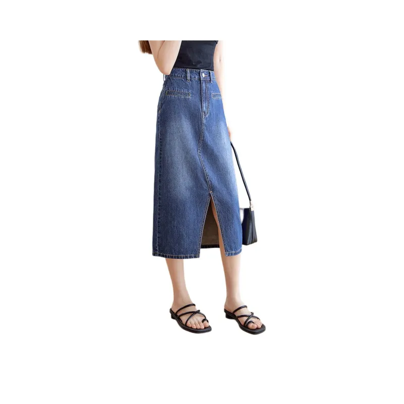 Mo Han Yi Mei Denim Long Skirts Women's Denim Blue-0