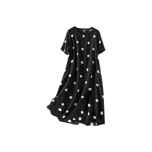 Cypress House Short Sleeved Dress Women's Black With Polka Dot