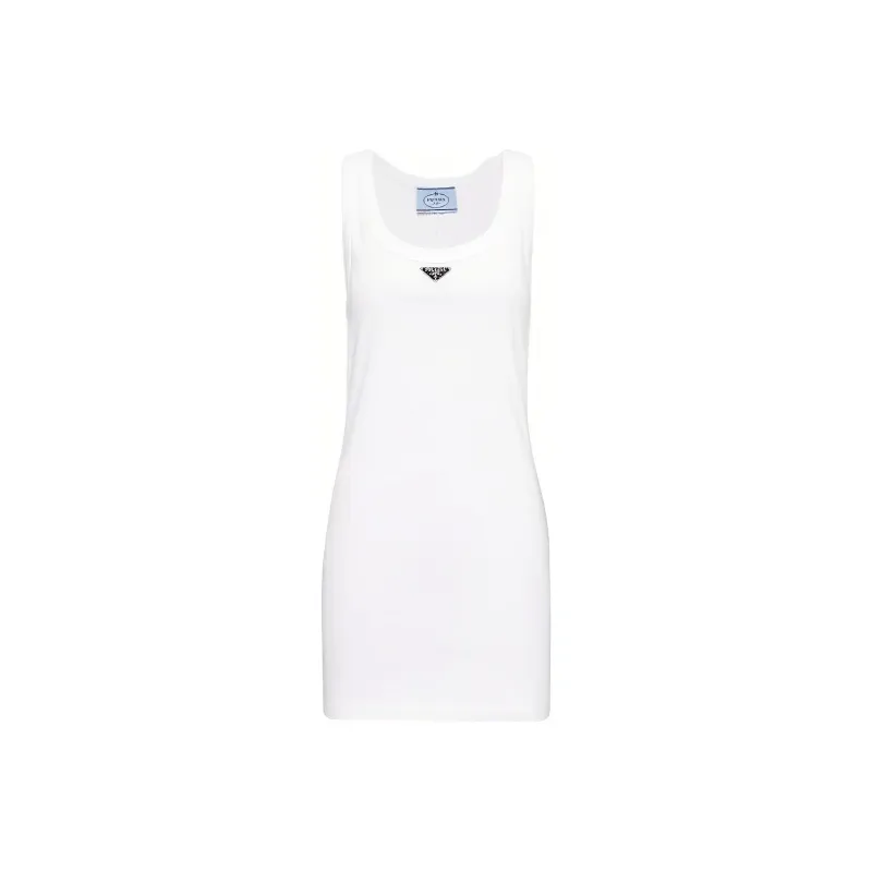 PRADA Logo plaque Ribbed knit Minidress-0