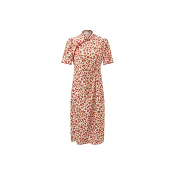 GOELIA Short Sleeved Dress Women's Red Rose Print