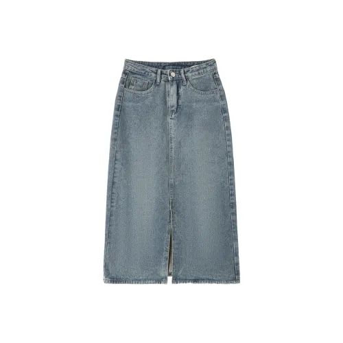 EIDOLON GRAIN Denim Long Skirt Women's Vintage Blue