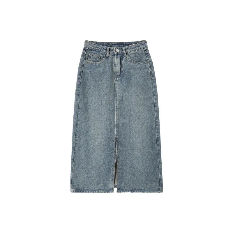 EIDOLON GRAIN Denim Long Skirt Women's Vintage Blue-0