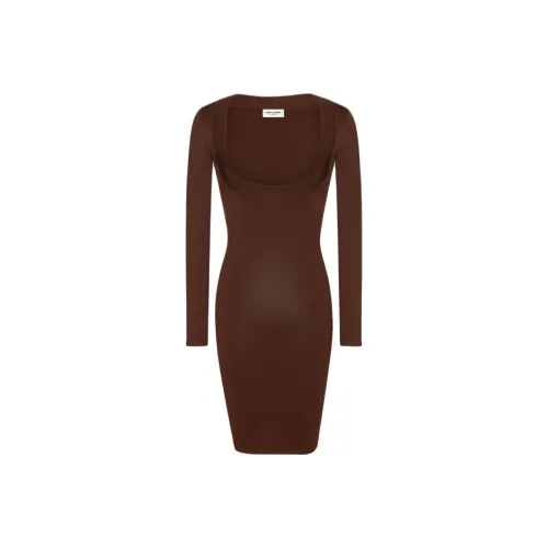 SAINT LAURENT Décolleté Long Sleeved Knitted Dress