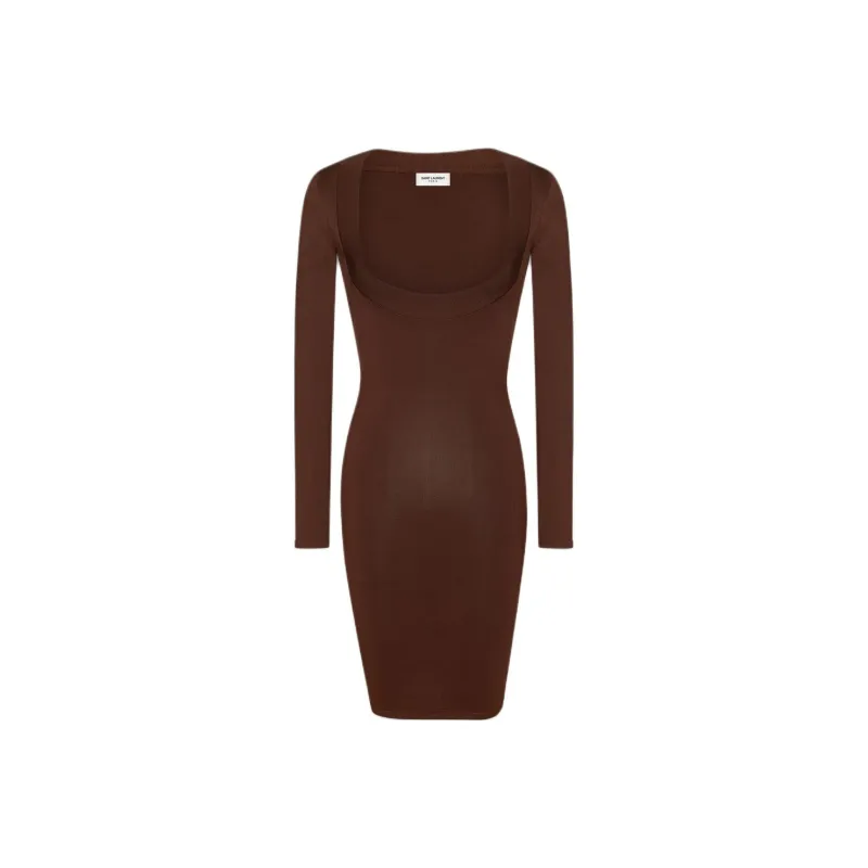 SAINT LAURENT Décolleté Long Sleeved Knitted Dress-0