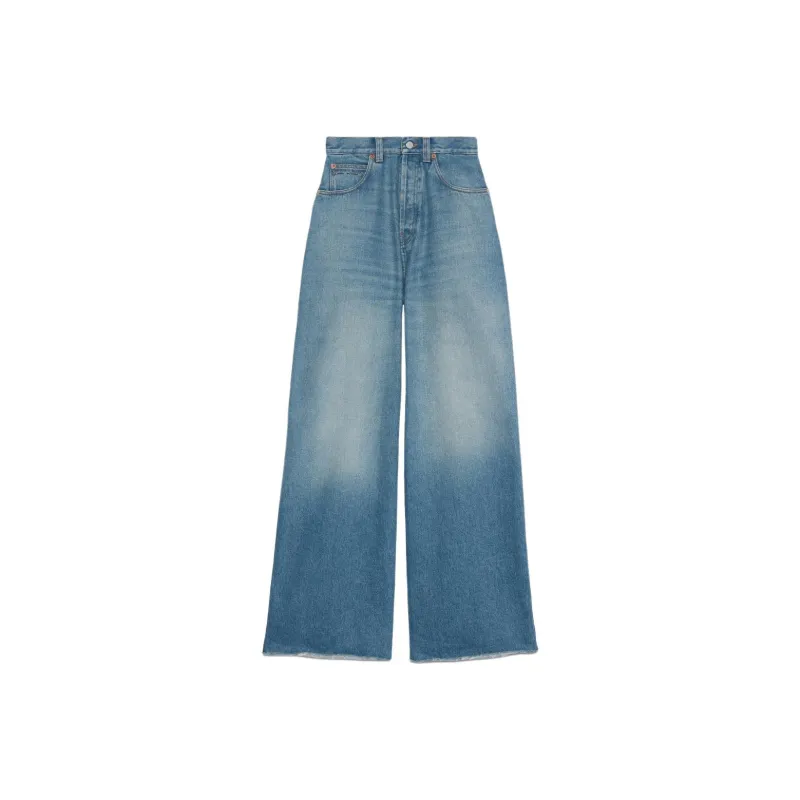 GUCCI Horsebit Raw Cut Hem Wide Leg Jeans-0