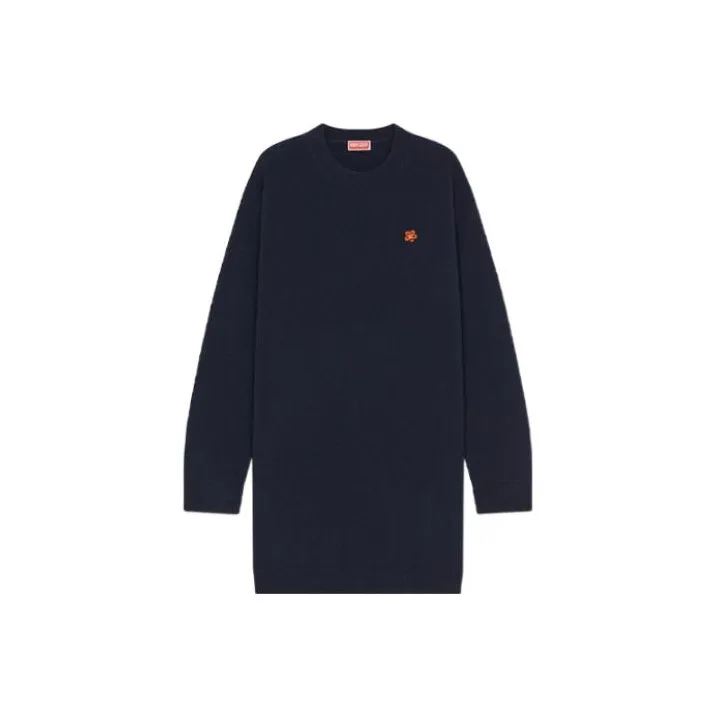 KENZO Logo Intarsia Crewneck Mini Knitted Dress-0