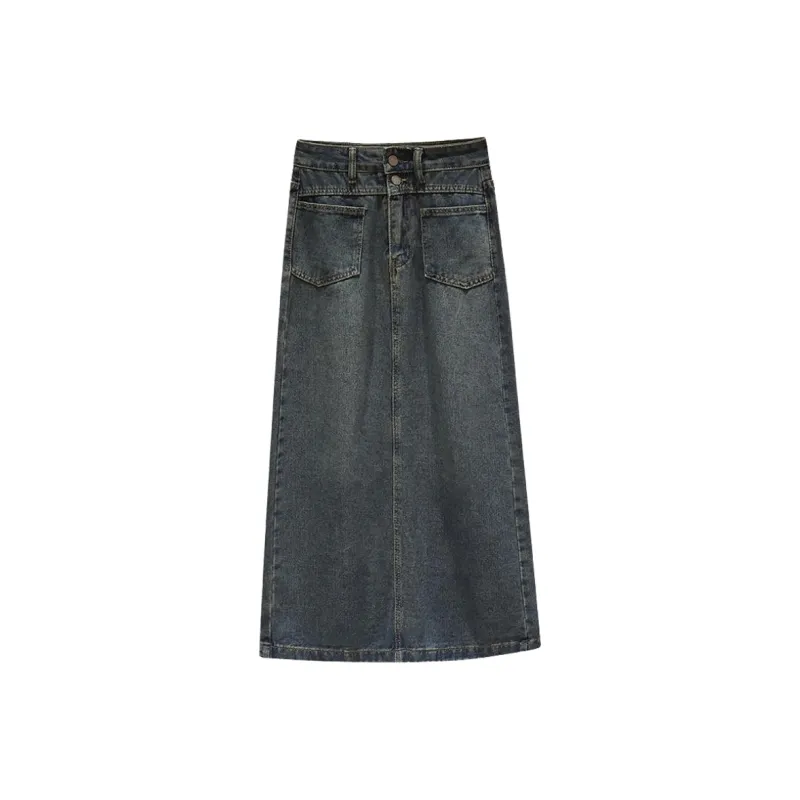 Concubine Zhu Denim Long Skirt Women's Blue-0