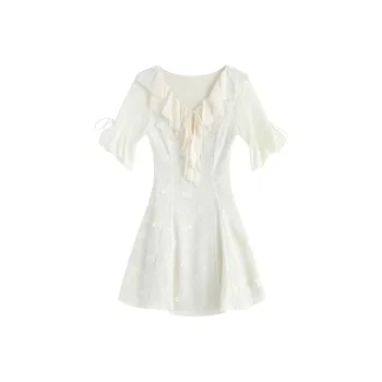 JIUTIAOMIAO Short-Sleeved Dress Women's White