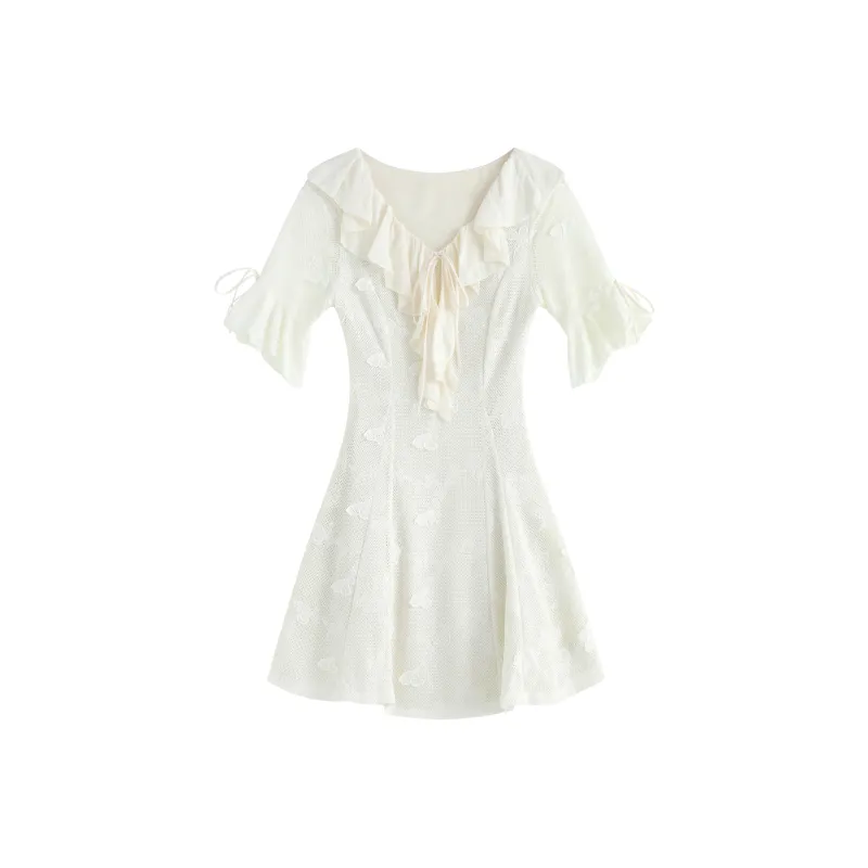 9 Cat Treat Sticks Short-Sleeved Dress Women's White-0
