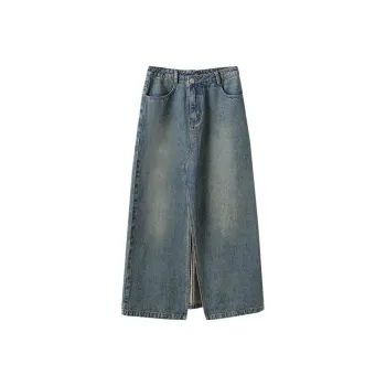 YUMOMO STAR Denim Long Skirts Women's Denim Blue