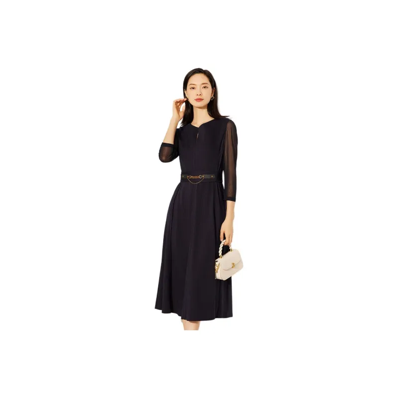 BBLLUUEE Long Sleeved Dress Women's Ink Blue-0