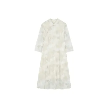 IHIMI Short Sleeved Dress Women's Bamboo Green Jacquard