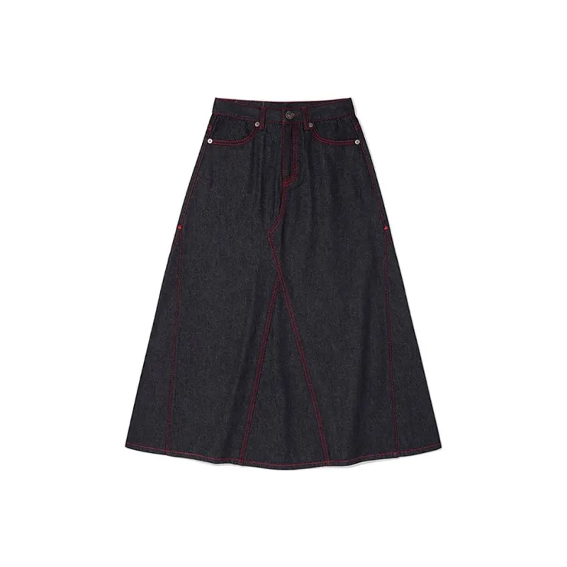 Kirsh x TRUERELIGION SS24 Denim Long Skirts Women's Dark Blue-0