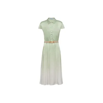 PRADA Printed Satin Crepe Dress Short-Sleeved Dresses Women's Light Green