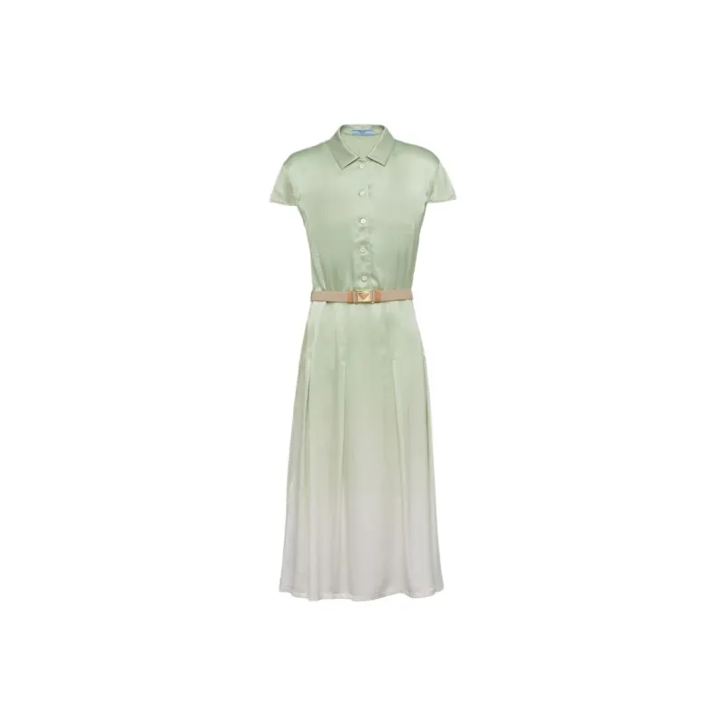 PRADA Printed Satin Crepe Dress Short-Sleeved Dresses Women's Light Green-0