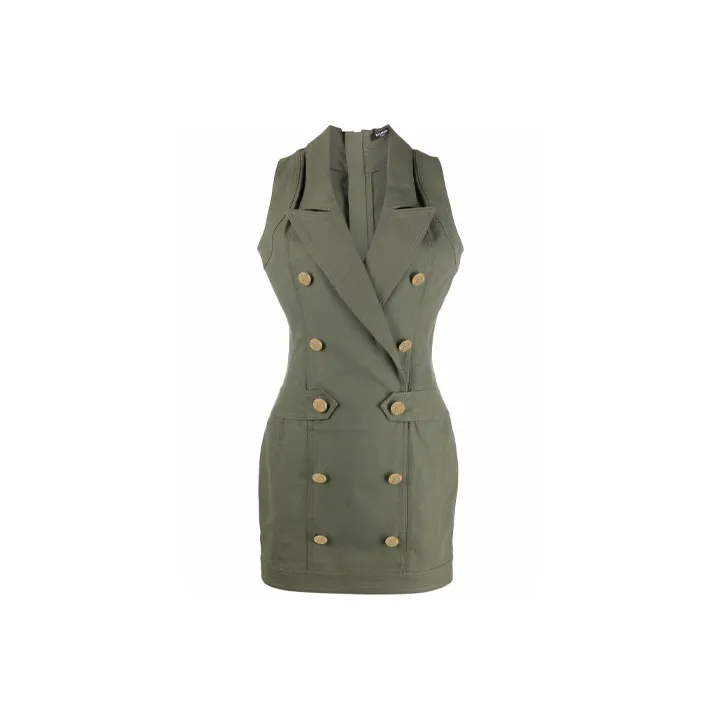 BALMAIN FW21 Sleeveless Dress Women's Green-0