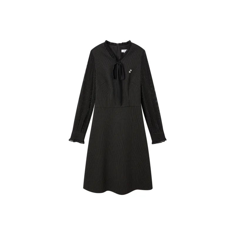 FINITY Long Sleeved Dresses Women's Black White Stripes-0