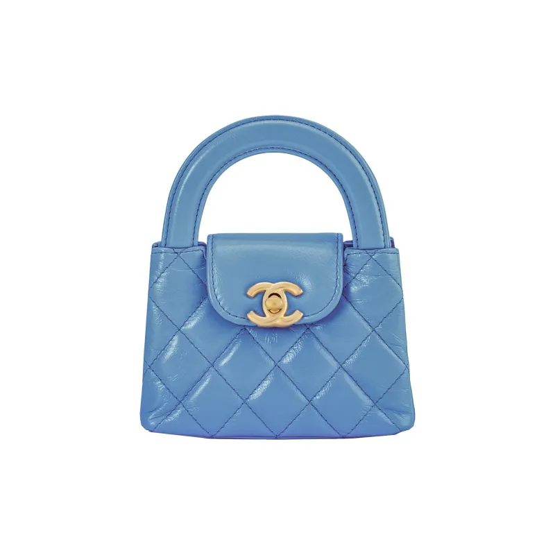 CHANEL Cow Leather Handbag, Crossbody, One Shoulder Bag Extra Mini Women's Blue-0