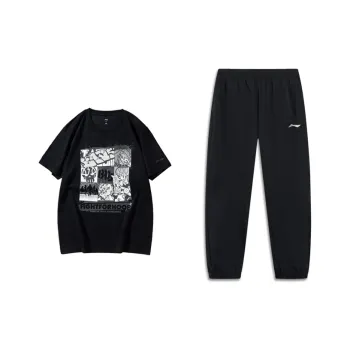 LiNing Basketball Collection Casual Sportswear Unisex Set Black Short Sleeved Top+Black Pants