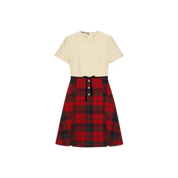 GUCCI Short-Sleeved Dresses Women's Red Yellow Multicolor