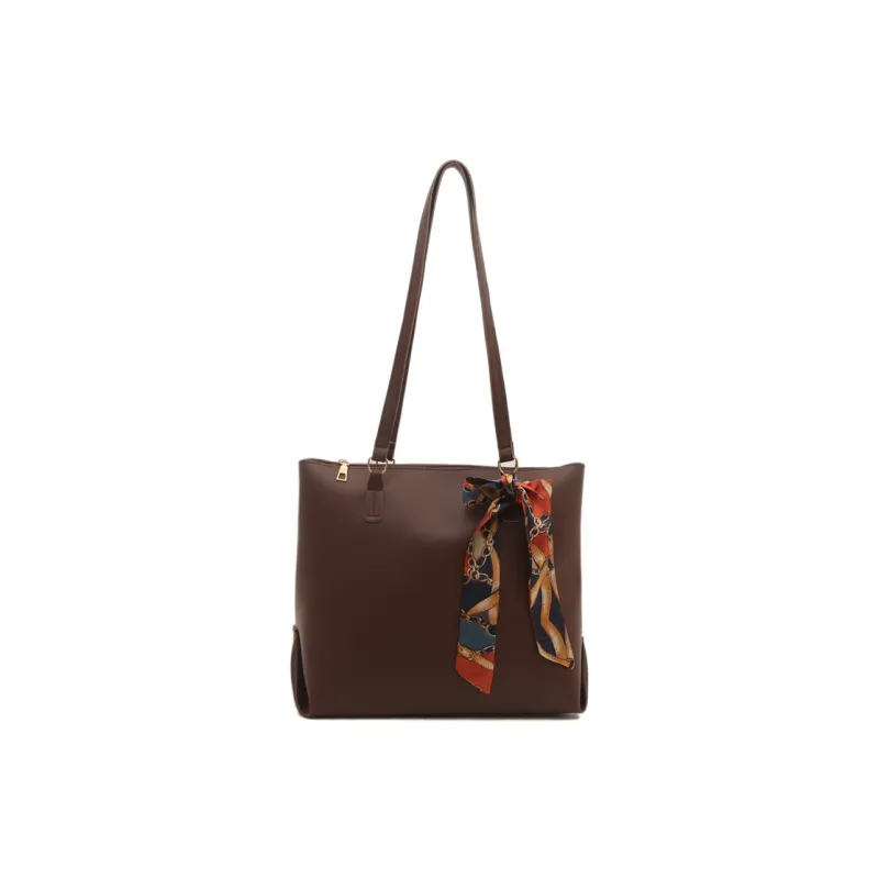 TOUTSEUL YOLO Pu Tote Bag, Shoulder Bag Regular Women's Black/Light Brown/Dark Brown-10