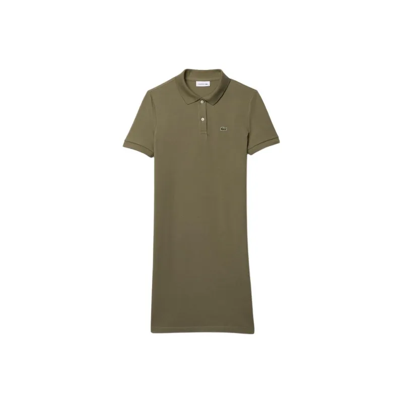 LACOSTE Short Sleeved Dress Women's Khaki Green-0