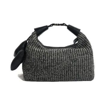 Bullrun Raffia Crossbody Handbag Large Size Women's Brown/Black