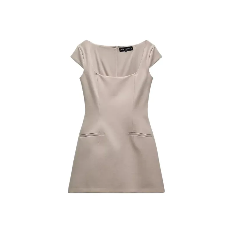 ZARA Trf Short Sleeved Dress Women's Dark Beige-0