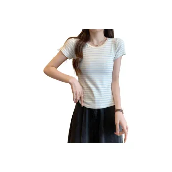 XIANSINIAO T Shirts Women's Blue White Stripes