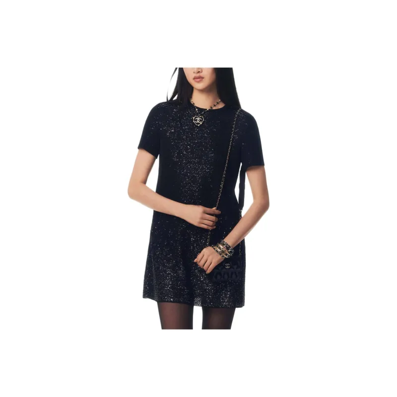 CHANEL 25P Spring Summer Preview Collection Short Sleeved Dress Women's Black-0