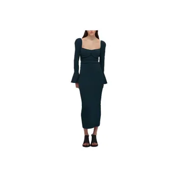Self portrait SS22 Long Sleeved Dresses Women's Khaki Green