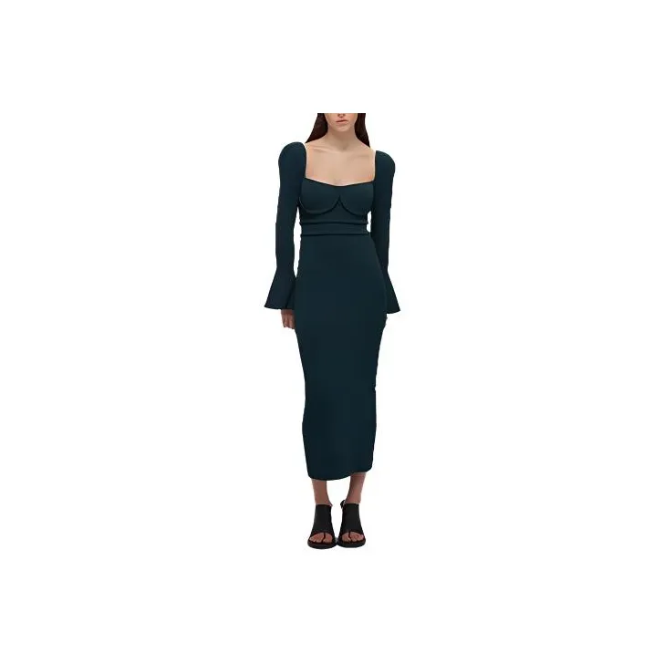 Self portrait SS22 Long Sleeved Dresses Women's Khaki Green-0
