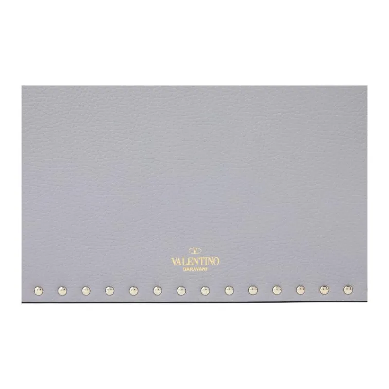 Valentino Rockstud Cow Leather Clutch Women's Gray-7