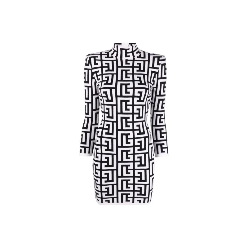 BALMAIN Long-Sleeved Dresses Women's Black White-0