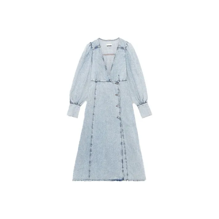 GANNI Long Sleeved Dresses Women's Blue-0