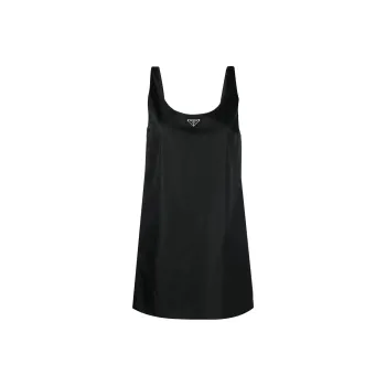 PRADA Re Nylon Logo Plaque Mini Dress Black